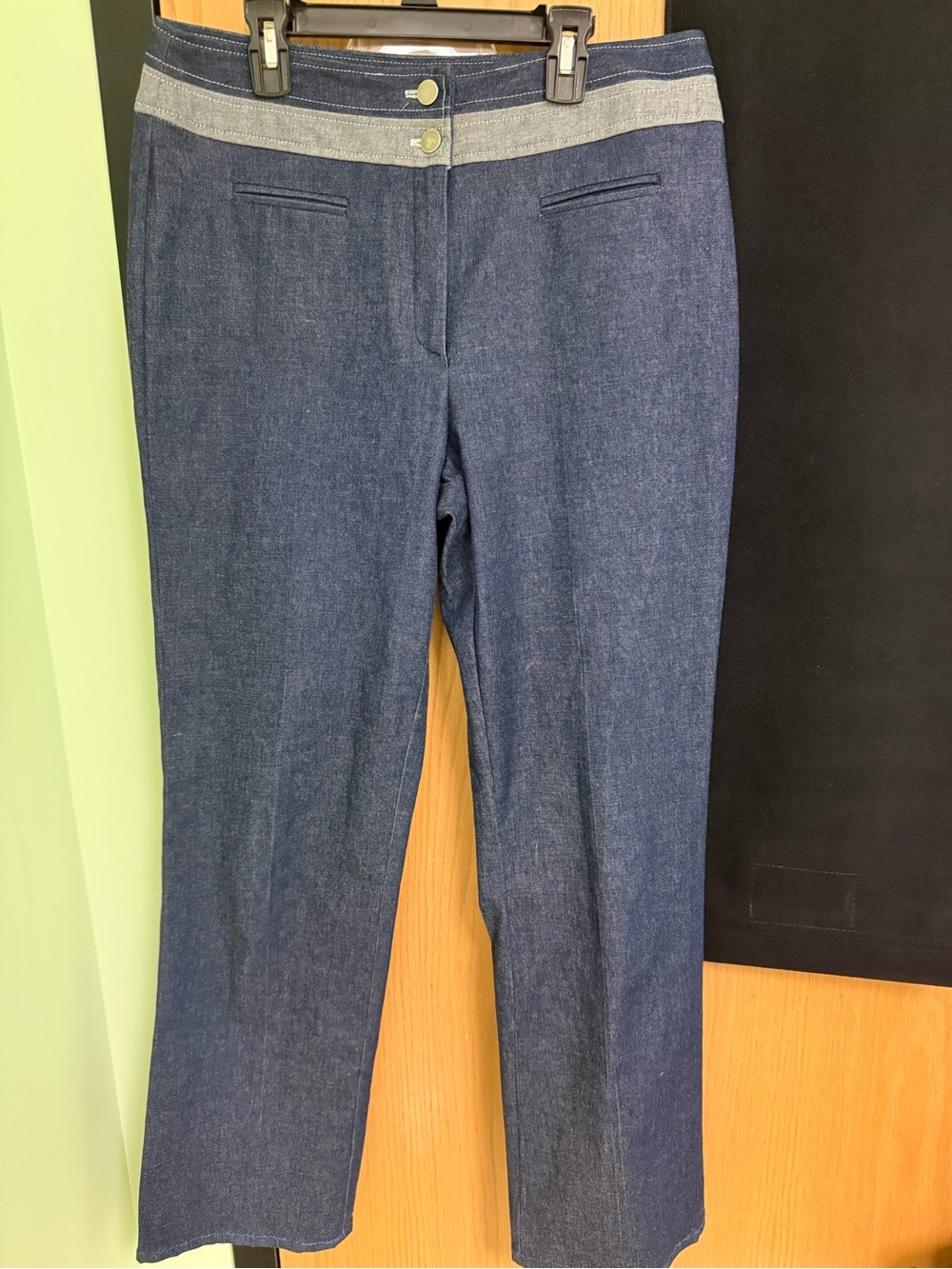 Moving On Dark Indigo Denim Trousers with Contrast Waistband